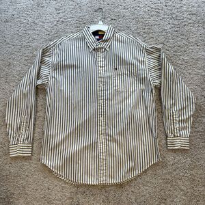 Tommy Hilfiger‎ Dress Shirt Mens Large Button Up Yellow Striped Long Sleeve